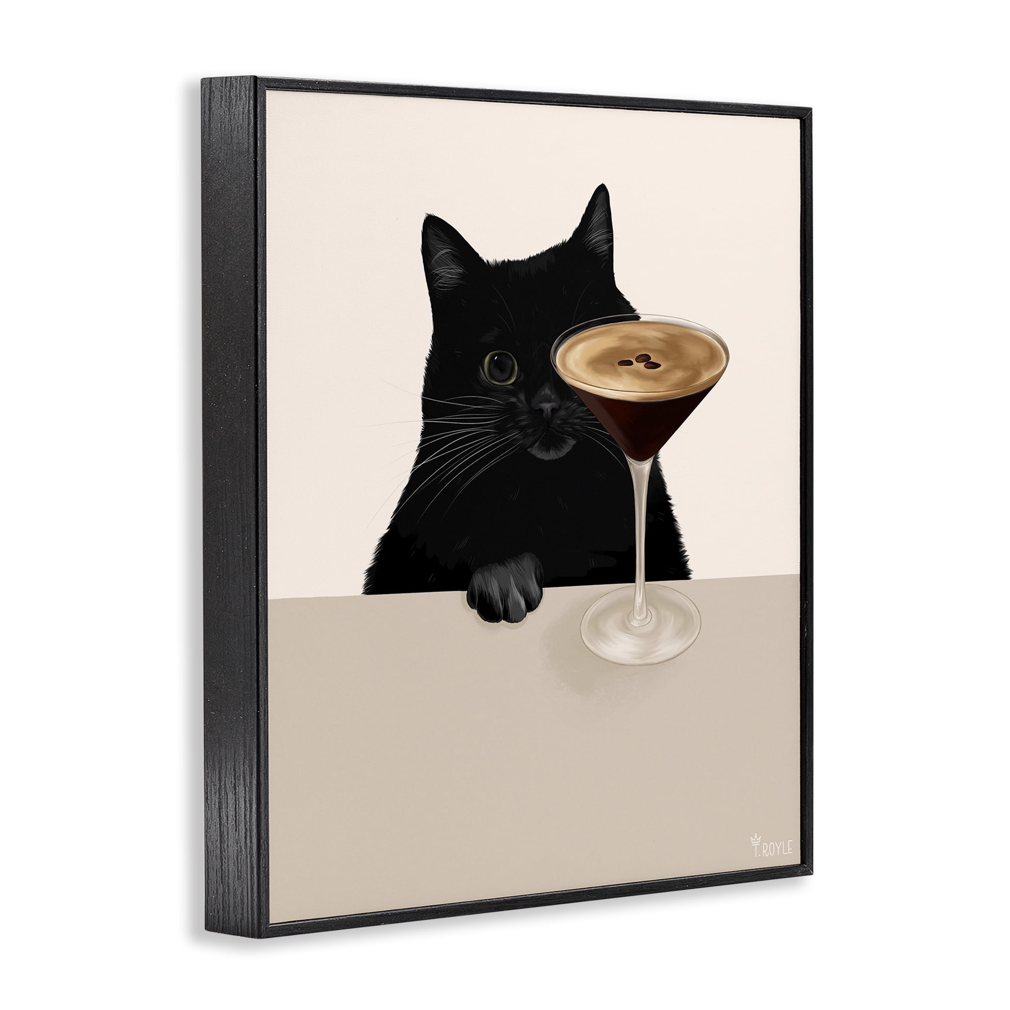 Stupell Industries Cat & Espresso Martini Food & Beverage Painting Black Framed Art Print Wall Art, 24 x 30