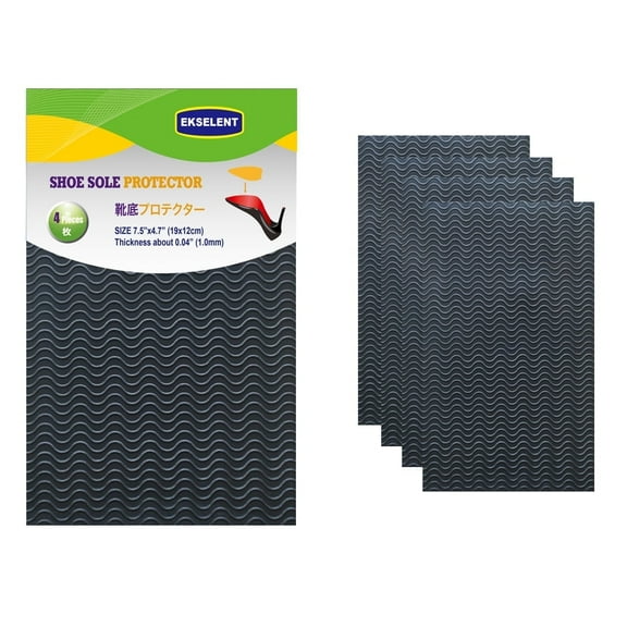 EKSELENT 2 Pairs (4 Pieces) Shoe Sole Protectors, Wave Pattern Shoe Bottom and Heel Non Slip Grips (Black)