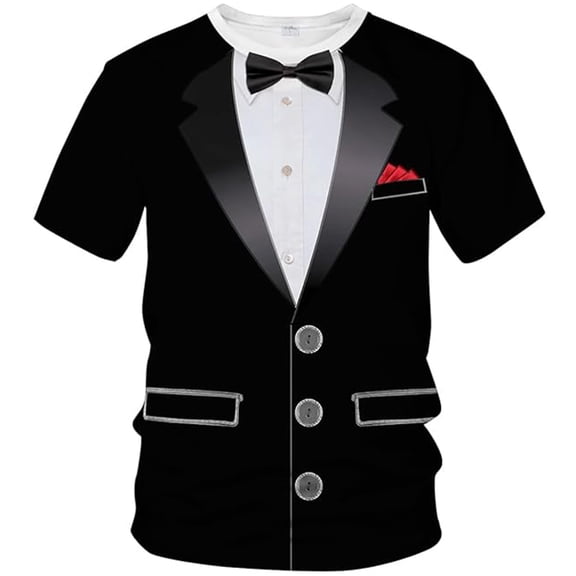 Mrmaere Men's Short Sleeve Tee Tuxedo Style Design Crew Neck Pull-On Fabric Decorative Buttons Casual Party Daily Wear Black L