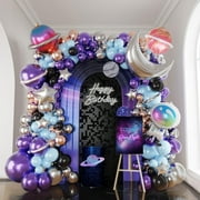 Galaxy Space Balloon Garland Kit 140pcs purple blue black Outer Space Astronaut Moon & Star Diy 4D planet Balloons for girl two the moon birthday decorations Kids Party Supplies