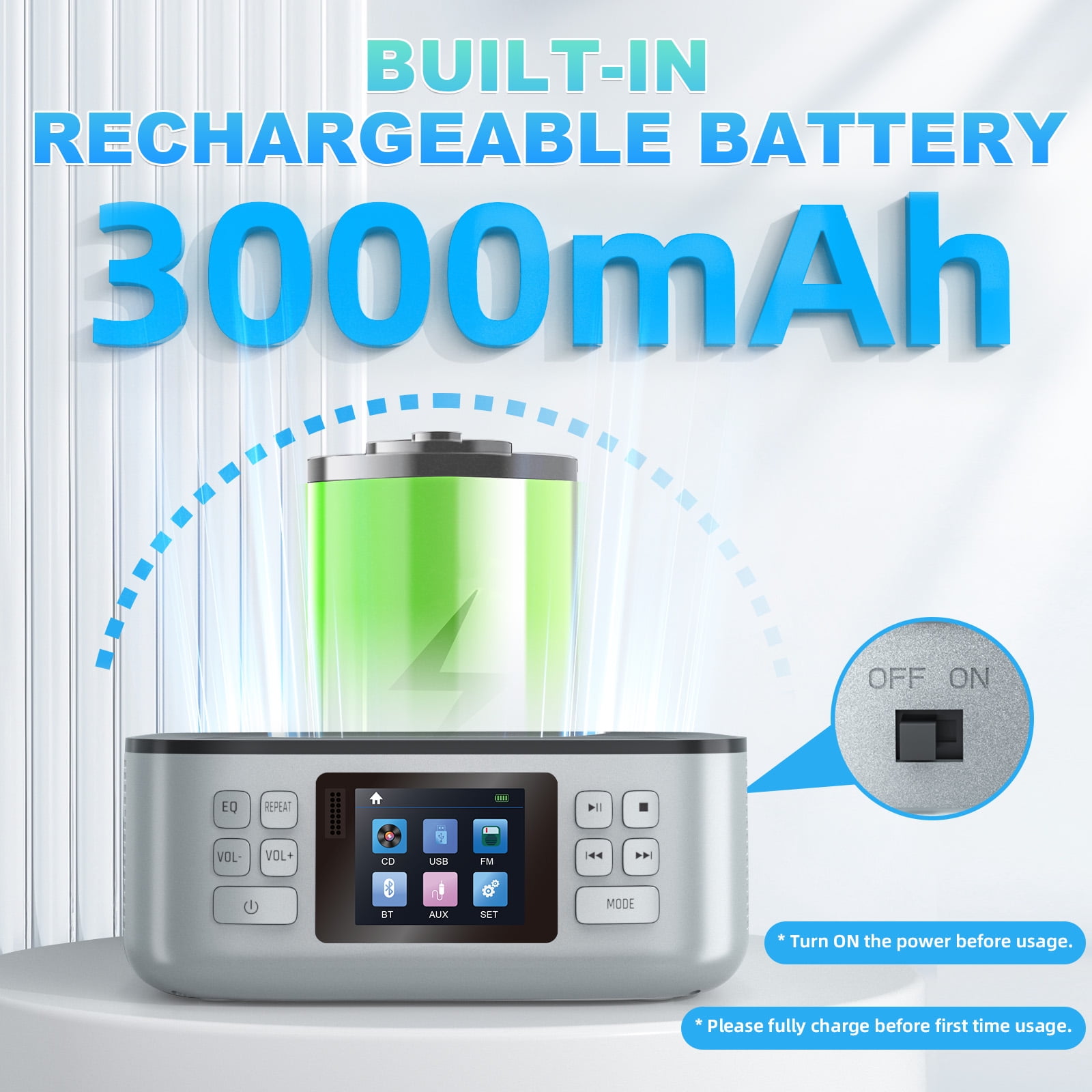 CD Player Portable, ARAFUNA Bluetooth CD Player Boombox, with Speakers, LED Display, CD Radio Player AUX USB, CD Players for Home Car