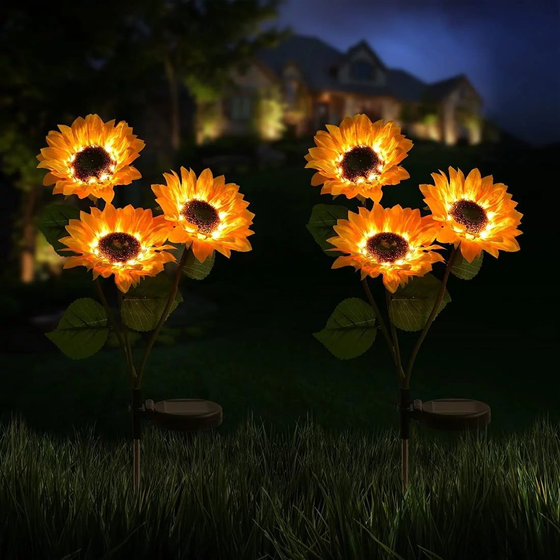 BEYCED 2 Packs Upgrade Solar Sunflower Lights, Solar Garden Lights LED ...