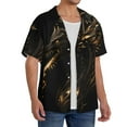 thumbnail image 4 of Honeii 's Black And Gold Fire Dragon for men's short-sleeved button-up collared shirt featuring a pocket, perfect for beach vacations, and travel adventures., 4 of 5