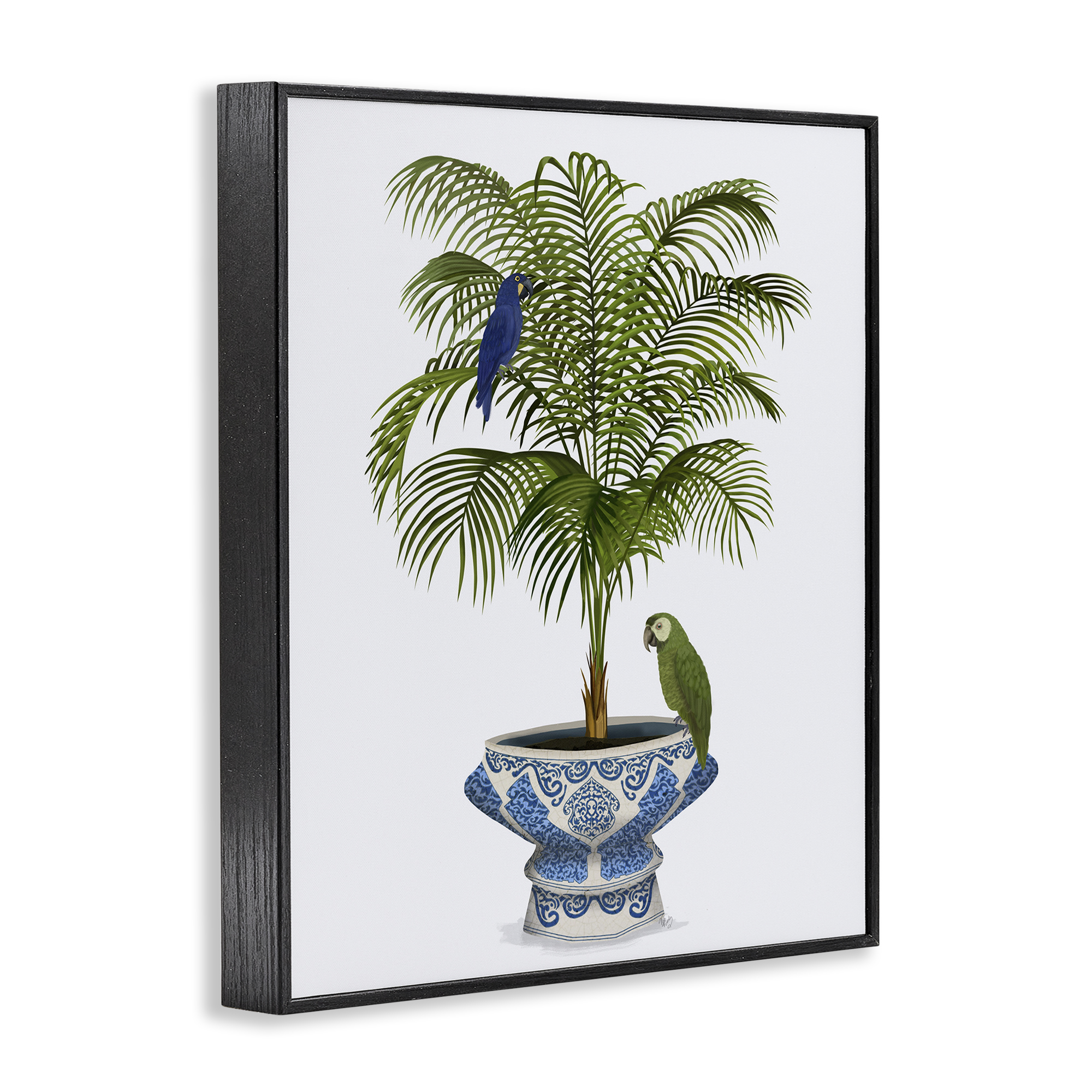 Stupell Industries Parrots on Ornate Planter Botanical & Floral Painting Black Framed Art Print Wall Art, 11 x 14