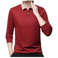 thumbnail image 4 of Men's Polo Shirt Long Sleeve with Button Slim Fit Summer Shirt Red Casual Dress Shirts for Men, 4 of 4