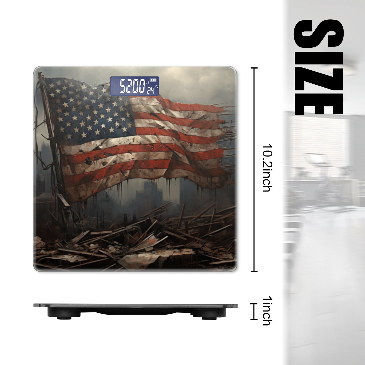 High Precision Body Weight Scale Smart Bathroom Scales with Large LCD Display(400lbs),Decorative for Bedroom-Vintage American Flag Blowing In The Wind