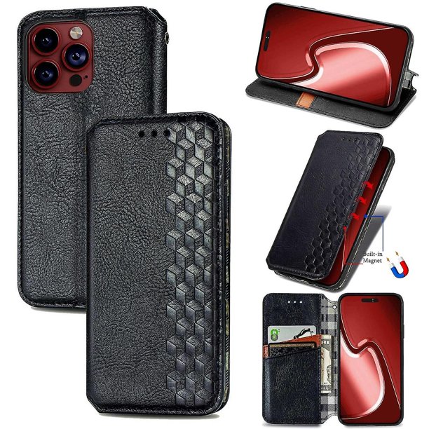 Funda de cuero prensado en rejilla para iPhone 15 Pro Max
