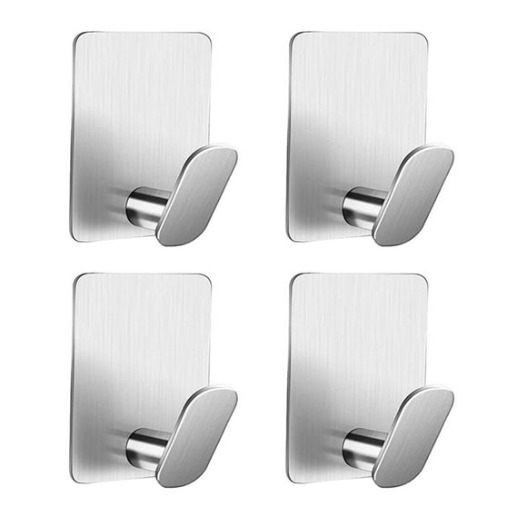 Inteprter Colgador autoadhesivo de acero inoxidable para colgar en la pared, 4 piezas, gancho organizador sin perforaciones para baño, cocina y Almacenamiento y organización del hogar Plata