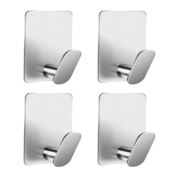 Inteprter Colgador autoadhesivo de acero inoxidable para colgar en la pared, 4 piezas, gancho organizador sin perforaciones para baño, cocina y Almacenamiento y organización del hogar Plata