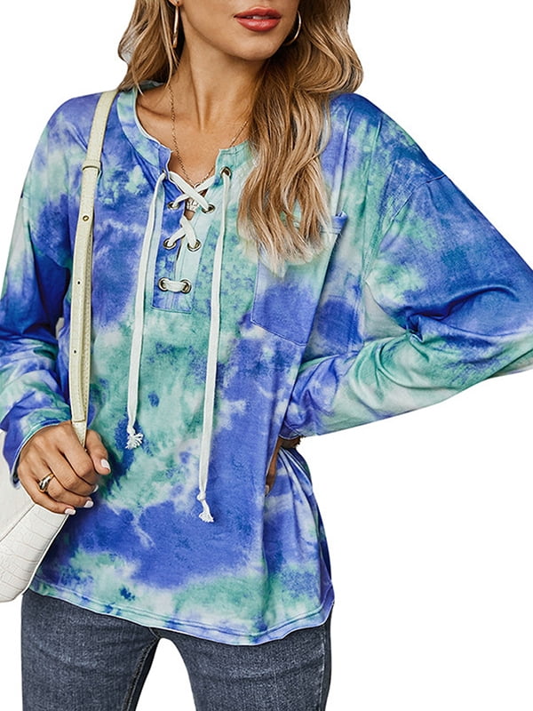 Tie Dye Printed Long Sleeve Lace 