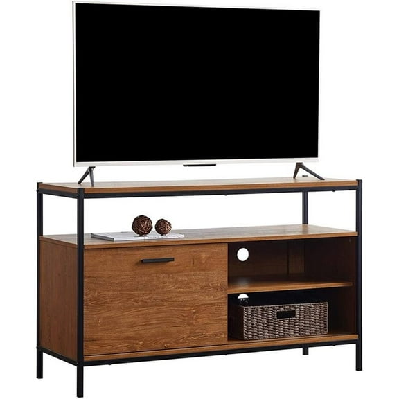 Pemberly Row TV Media Stand for TVs up to 50" with Sliding Barn Door in Brown