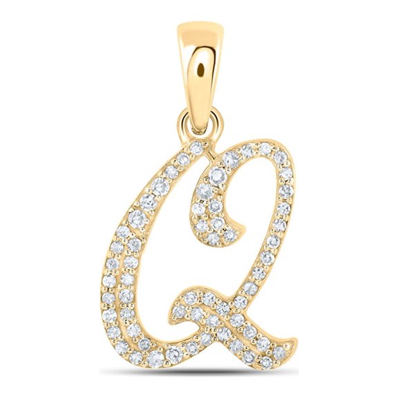 10kt Yellow Gold Womens Round Diamond Q Initial Letter Pendant 1/8 Cttw