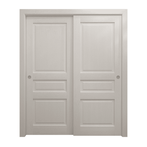 Sliding Closet Bypass Doors 36 x 80 inches | Ego 5012 Painted White Oak | Rails Hardware Set | Wood Solid Bedroom Wardrobe Doors