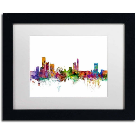 Trademark Fine Art "Birmingham England Skyline" Canvas Art by Michael Tompsett, Black Frame