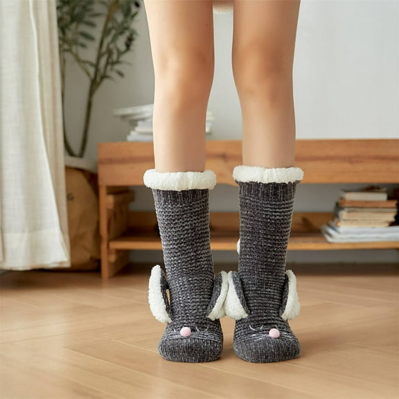 AOOCHASLIY Christmas/Daily Socks Woman's Girls Winter Rabbit Ears Thicken Warm Non-slip Combed Tube Floor Middle