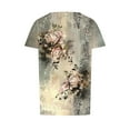 thumbnail image 5 of JTZGDY Plus Size Womens T Shirts Short Sleeve Tops Cute Floral Printed Dressy Casual Blouses Spring Summer Outfits Flowy Pleated Front Scooped Neck Tunics Multicolor#20 XXXXL, 5 of 6