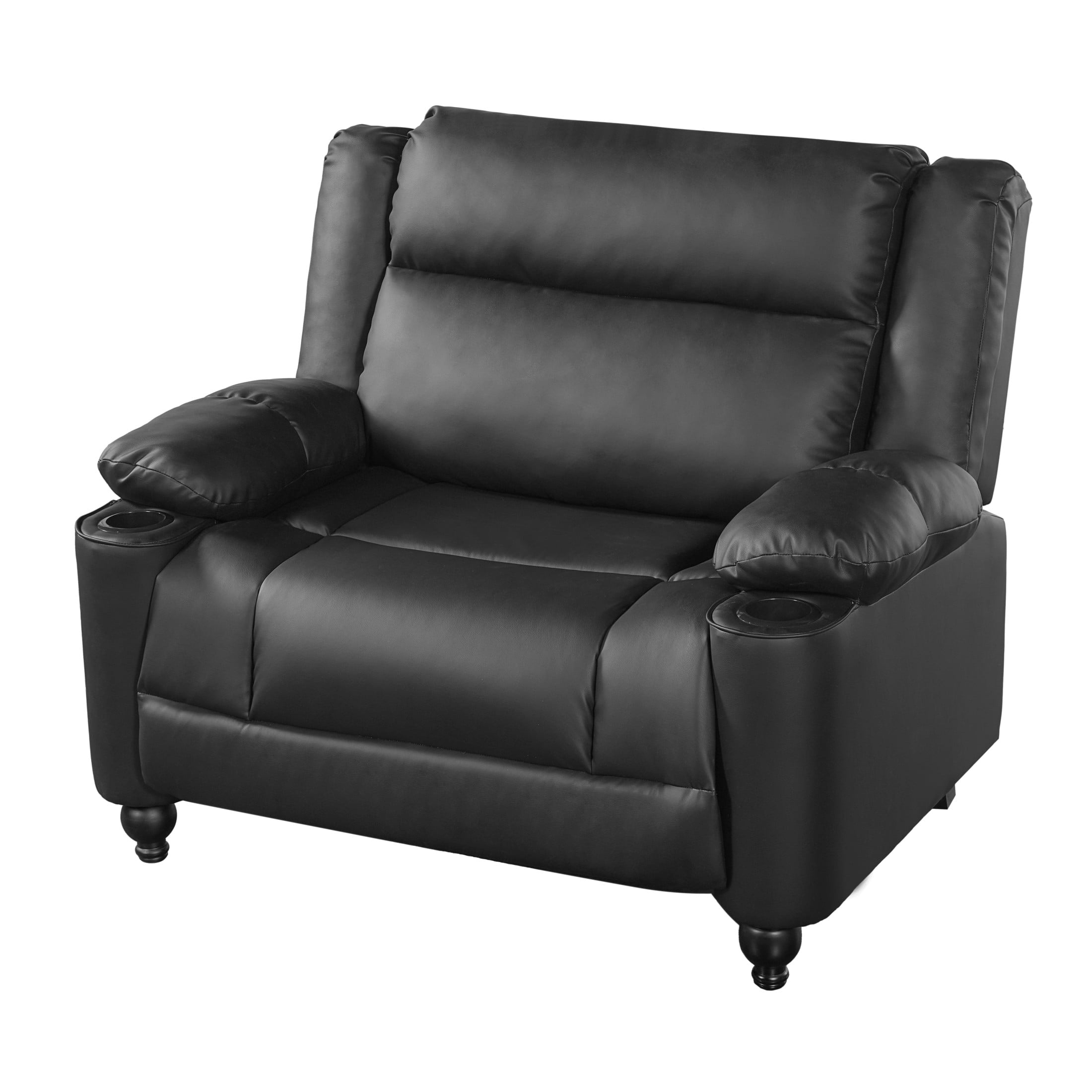 Christopher Knight Home 50" Manual Recliner Chair, Faux Leather Accent Chair with Cup Holders, Black