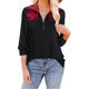 thumbnail image 1 of Elegante blusa de manga larga con solapa para uso diario: jersey rojo con cremallera y estampado de patchwork para mujer con media cremallera, 1 of 6