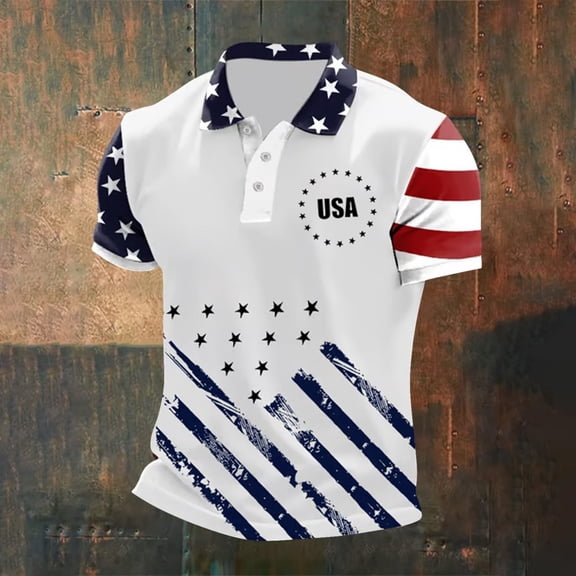 Mens 250th Anniversary USA Shirt USA 250th Anniversary Buttoned Polo Shirts Fourth of July for Men