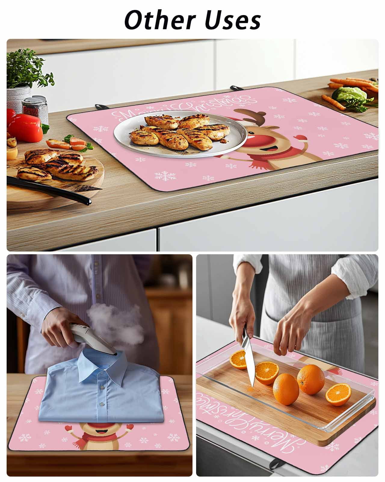 Stove Top Covers for Electric Stove, Merry Christmas Glass Stovetop Cover Protector, Pink Winter Xmas Hat Deer Snowflake Induction Cooktop Protector Oven Mat for Kitchen Countertop 24"x21"