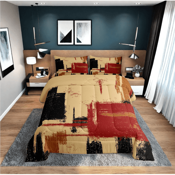 Erosebridal Watercolr Abstract Comforter Sets Twin Size, Retro Geometric Comforters & Duvets, Teens Adults, Breathable 2 Pieces