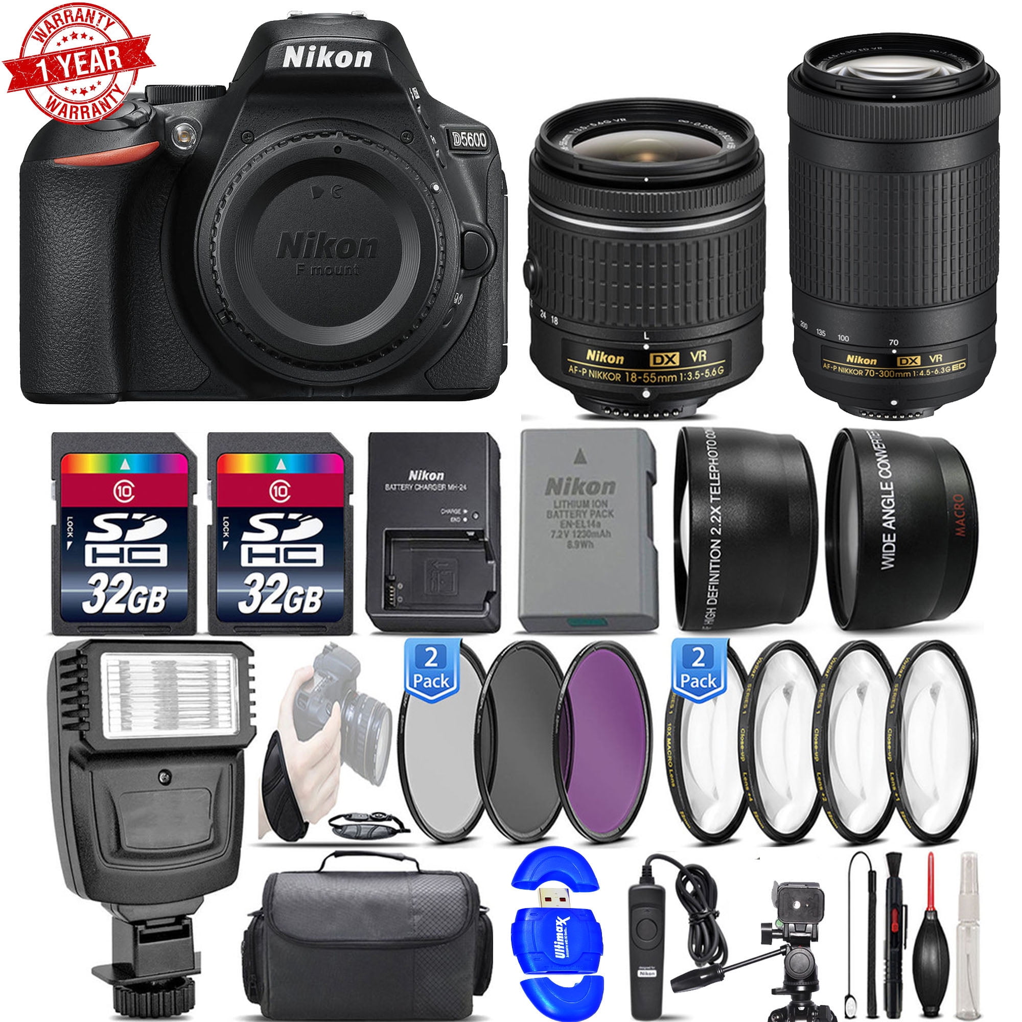 Nikon D5600 24.2MP DSLR Camera 1855mm VR Lens Nikon 70300mm VR Lens