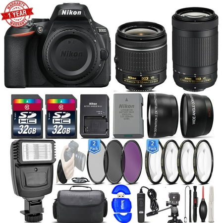 Image of Nikon D5600 24.2MP DSLR Camera 18:55mm VR Lens Nikon 70:300mm VR Lens: 64GB Kit