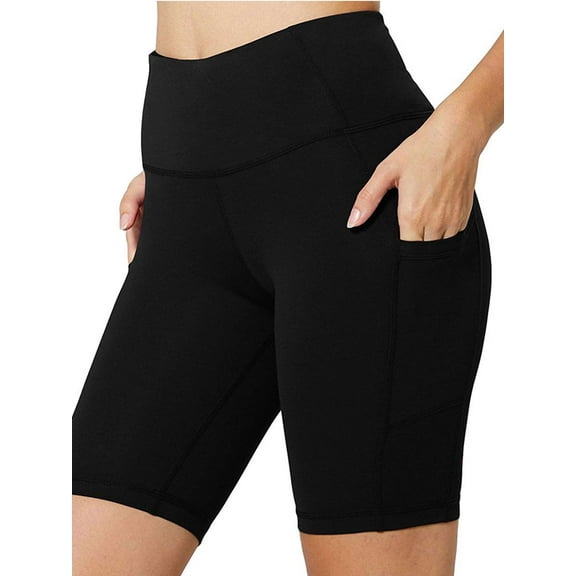 LAVA 8" Women High Wasit Yoga Shorts with Pockets Tummy Control Workout Running Athletic Biker Shorts (Black, L)