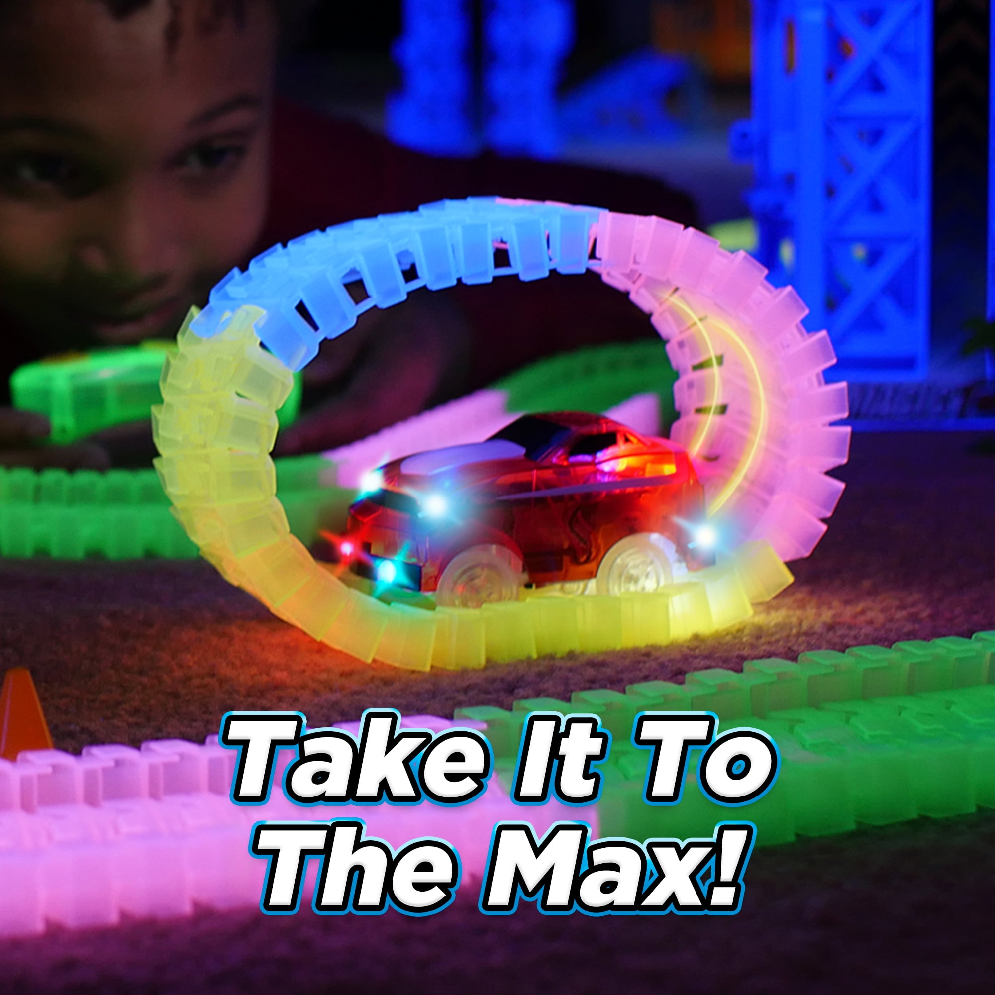 Super Ultimate Glow Tracks Set Kids Speedway Car Track Light Magic Bends 3D 