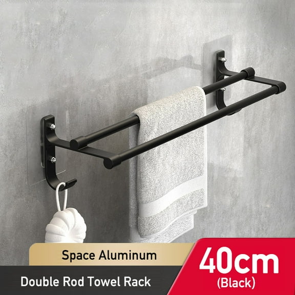Self Adhesive Bathroom Towel Holder Shelf without Drilling Punch Free Towel Rack Double Bar Wall Mount Shower Towel Hanger Rail