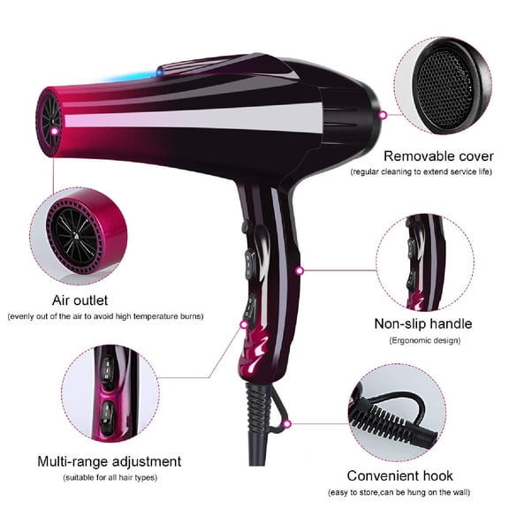 Professional Hair Dryer with Blue Light Far Infrared Negative Ionic 3500W Blow Dryer Fast Drying Heat Hairdryer Powerful Home Salon Hair Dryers with Attachment