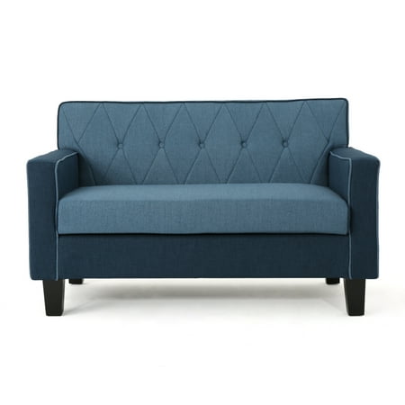 What Is A T Cushion Loveseat Melantha Button Stitch Two Toned Fabric Loveseat with Fabric Cushions, Navy Blue and Blue ()