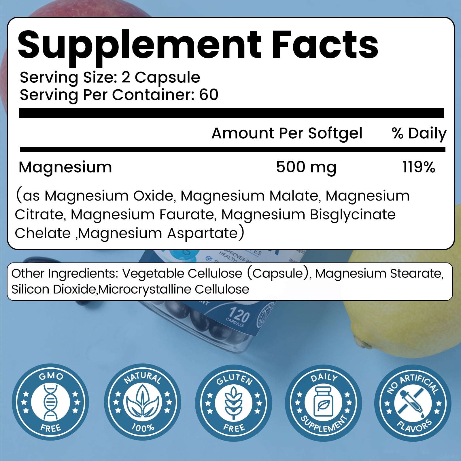 Magnesium Complex 500mg for Bone, Muscle, Heart, Immune & Energy Support - 240 Vegan Capsules, Magnesium Supplement By MS
