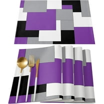 Placemats for Dinning Table Set of 6 Waterproof Cloth Table Mats, Cotton Linen Place Mats Fabric Dinner Mat, Purple and Black Modern Color Block, Table Decor Easy Clean Machine Washable