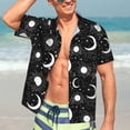thumbnail image 3 of Fotbe Crescent and Stars Hawaiian Shirt for Men Unisex Summer Beach Casual Short Sleeve Cotton Linen Button Down Shirts-Large, 3 of 5