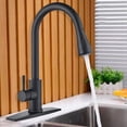 thumbnail image 3 of Senlesen Matte Black Single Handle High Arc  Pull Out Kitchen Faucet Single Level Stainless Steel Kitchen Sink Faucets with Pull Down Sprayer 360 Rotation with Cover, 3 of 21