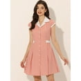 thumbnail image 2 of Vestido estilo Camisa de Oficina de Trabajo Para Mujer, Cuello en Contraste, Botón, Frente, Cinturón Rosa S, 2 of 5