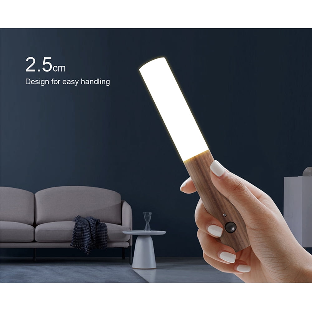 LANDGOO 2Pcs LED Wall Sconce Induction Lamp Motion Sensor Night Light Handheld White Ash Wood Magnetic Cabinet Light