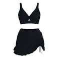 thumbnail image 5 of Mlkoz Swimsuits for Women Solid Color V Neck Ruched Drawstring High Waist Swim Skirt Bikini Sets Two Piece Swimsuit, 5 of 5