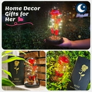 Qoosea Eternal Rose with Butterfly in Glass Dome Red Roses with LED Light Artificial Flowers Mothers Day Birthday Valentines Day Christmas Gifts