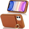 thumbnail image 5 of iPhone 11 Phone Case with Card Holder for Women, iPhone 11 Case Wallet with Credit Card Slots Crossbody with Ring Kickstand Shockproof Slim Stand Case for iPhone11 - Brown, 5 of 18