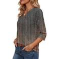 thumbnail image 4 of Ruimatai Women's Casual V Neck Blouses 3/4 Sleeve Pleated Tunic Tops for Summer Daily Work Wear, 4 of 8
