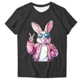 thumbnail image 3 of VBTAPA Funny Bunny Print T Shirt for Women Cute Grapic Tee Shirts Happy Easter Short Sleeve Tops Prime Sales of The Day Black S, 3 of 5
