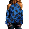 thumbnail image 1 of Blusa informal de manga larga con cuello redondo para mujer, blusa holgada con hombros descubiertos, camisa gráfica con estampado de Halloween Pompotops FGAJ4108, 1 of 6