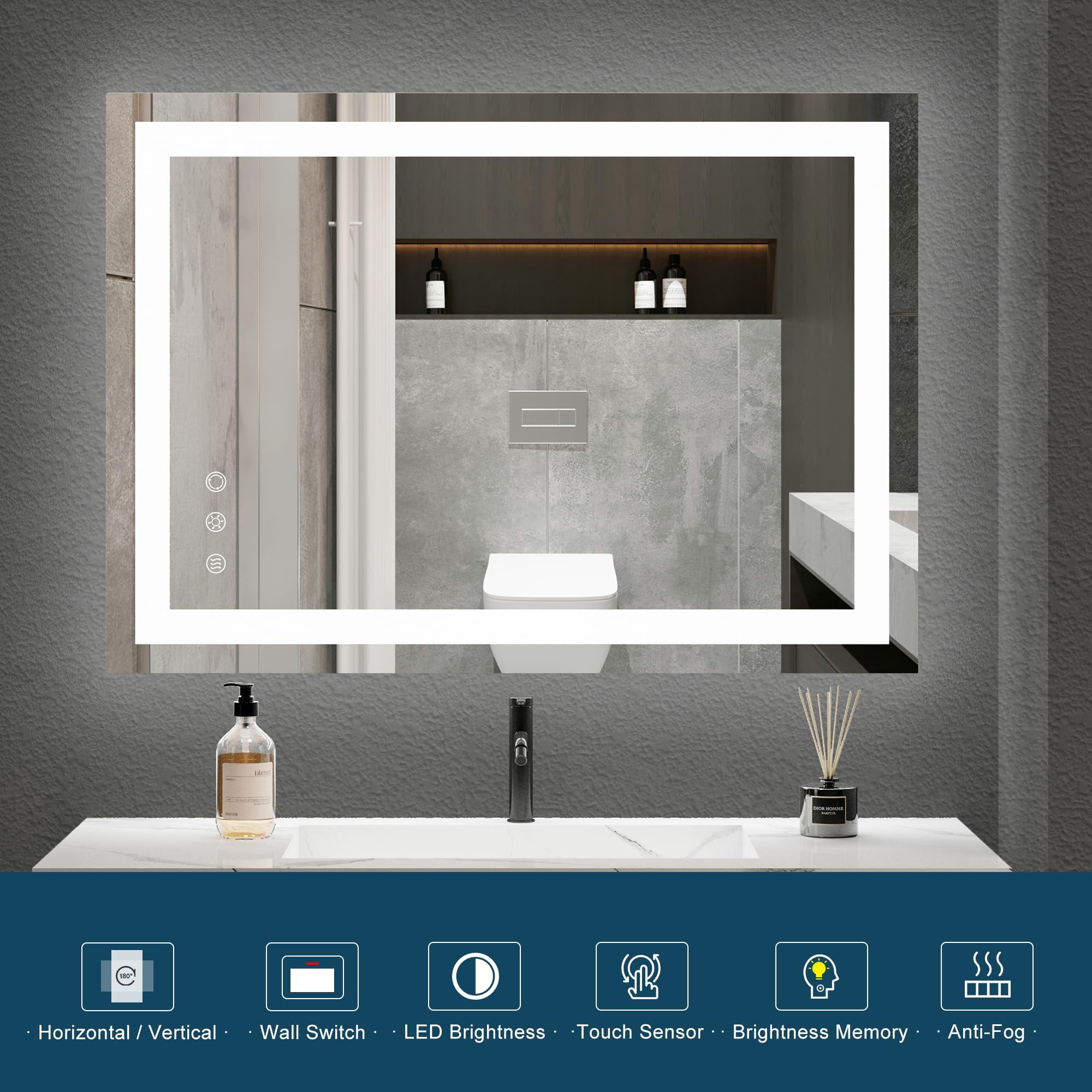 FUNTOUCH 20" x 28" Wall Mounted Vanity Mirror LED Bathroom Mirror with Lights, 3 Colors Dimmable Makeup Mirror, Anti-Fog, Memory, Waterproof, Rectangular