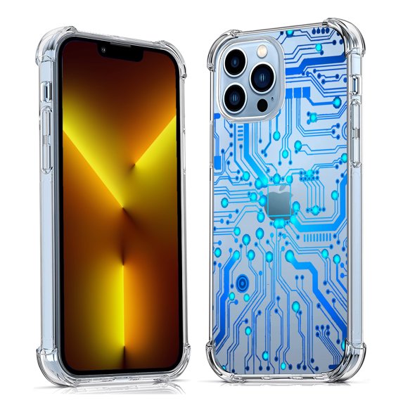 Circuit Board Clear Case for iPhone 13 Pro,Aesthetic Art Design Case for Men Women,Unique Soft Transparent TPU Bumper Case Cover