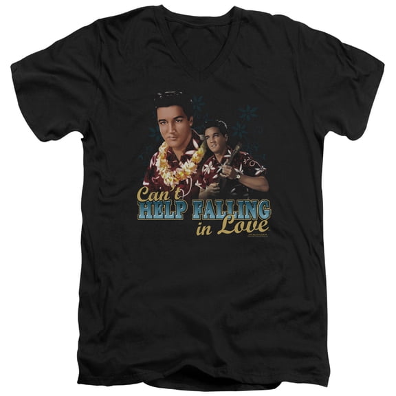 Elvis Presley Cant Help Falling S/S Adult V-Neck T-Shirt Black