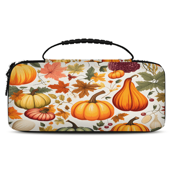 Herdesigns Fall Carry Case Compatible with Nintendo Switch 2017 & Oled 2021, with 20 Game Card Slots, Thanksgiving Autumn Pumpkin Leaf Portable Travel Carrying Case Pouch for Accessories & Games