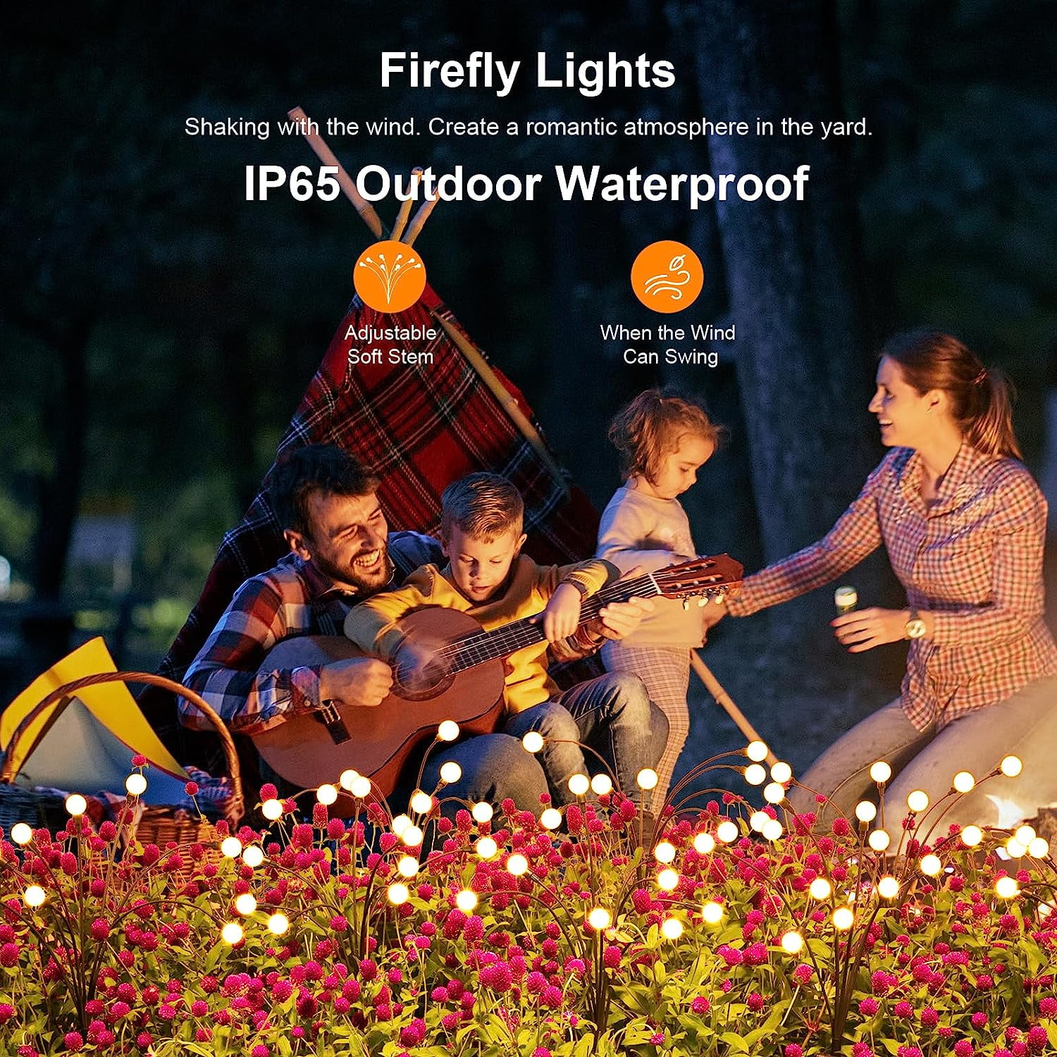 KOMI Solar Garden Lights, 4 Pack 32 LED Solar Outdoor Lights, Outdoor Decorations Lights, Solar Swaying Lights, Firefly Lights for Patio Pathway Outdoor Decor, Big Bulb Solar Swaying Lights