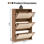 YOCWO Shoe Storage Cabinet with 3 Flip Doors for Entryway, Free Standing Linen Shoe Organizer with Open Shelf, Walnut